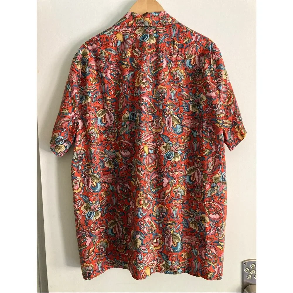 J. Crew With Liberty of London Mens Size XL Red Floral Print Summer Cotton Shirt